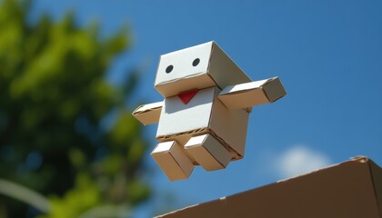 Creative kids build mini technology creature cardboard robot spacecraft adventure outdoor fun dynamic exploration