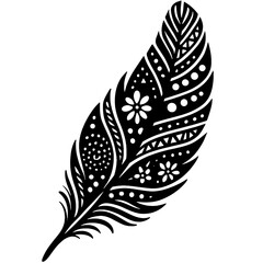 Elegant black feather design with intricate patterns and floral motifs tattoo style ink art