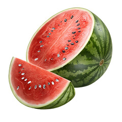 Sliced Watermelon with Seeds isolated on a transparent background