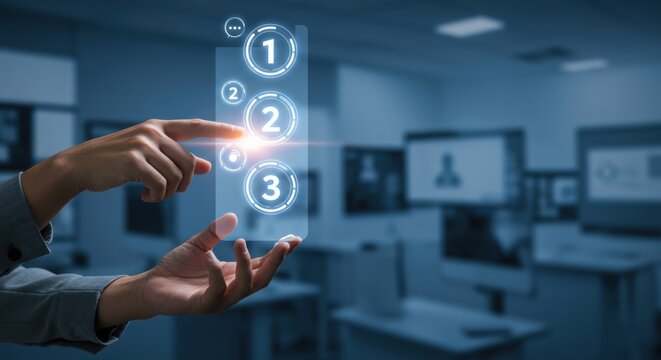 Interactive 3 Step Process Digital Interface - Futuristic Technology