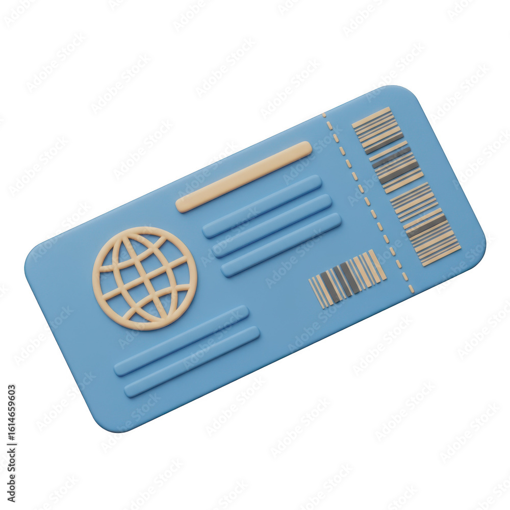 Poster 3d travel pass with globe icon isolated on transparent background