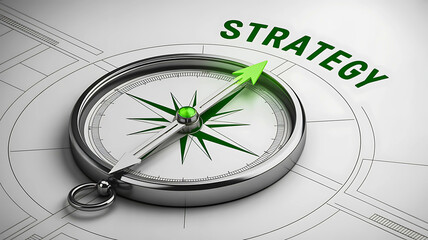 Conceptual image of a compass guiding towards a business strategy for success and future growth.