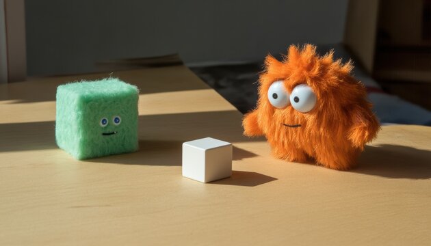 Engaging kids with technology mini toy creature learning size comparison with cubes at home