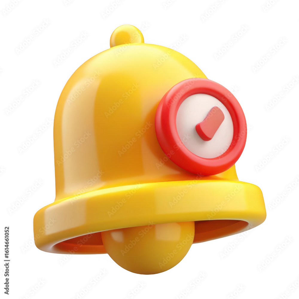 Poster 3d notification bell icon with clock element isolated on transparent background