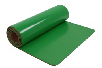 Green yoga mat rolling out on transparent background