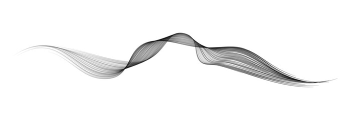Vector abstract brush stroke wavy lines flowing smooth curve black grey gradient isolated on transparent background in concept of technology, science, music, modern.
