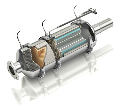 Cross section of diesel particulate filter -DPF filter - 3D illustration
