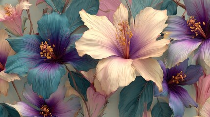 Pastel Hibiscus Flowers Closeup