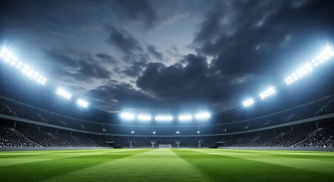 Soccer stadium at night with lights