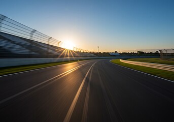 Obraz premium Race track at sunset with stadium