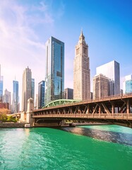 Naklejka premium City skyline with bridge over a river