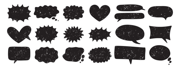 speech bubbles in various shapes set. Crayon grunge texture communication frames. Textbox cloud, chat text boxes 