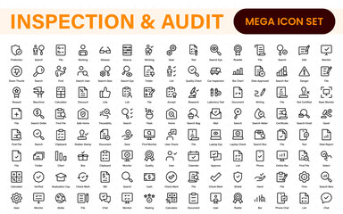 Inspection and Audit vector icon collection. Includes filled, outline, thin line, and stroke styles. Perfect for quality control, compliance, mobile apps, and web design.