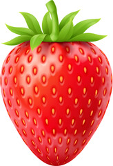 3d realistic raw ripe strawberry berry or fruit. Fresh and ripe farm realistic isolated vector fruit, organic orchard or garden tasty red berry. Summer delicious and juicy whole strawberry with leaves