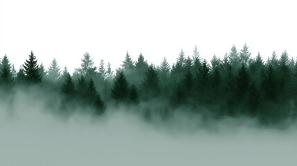 Abstract green silhouette of a forest in the fog on a white background.