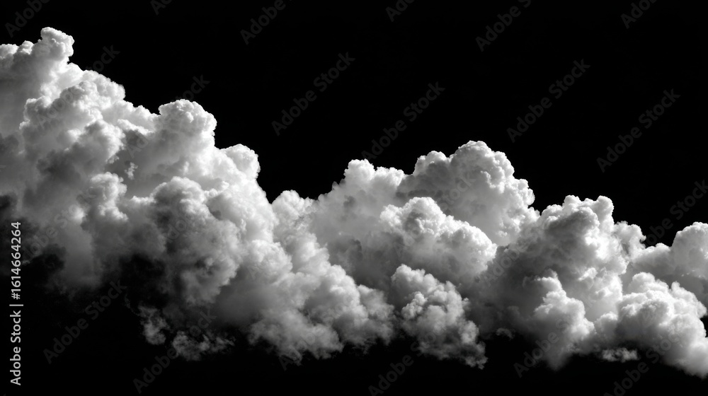 Poster a striking formation of fluffy clouds billows against a deep black backdrop, creating a bold contras