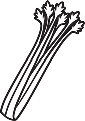 Striking black and white illustration of fresh celery with bold leafy top