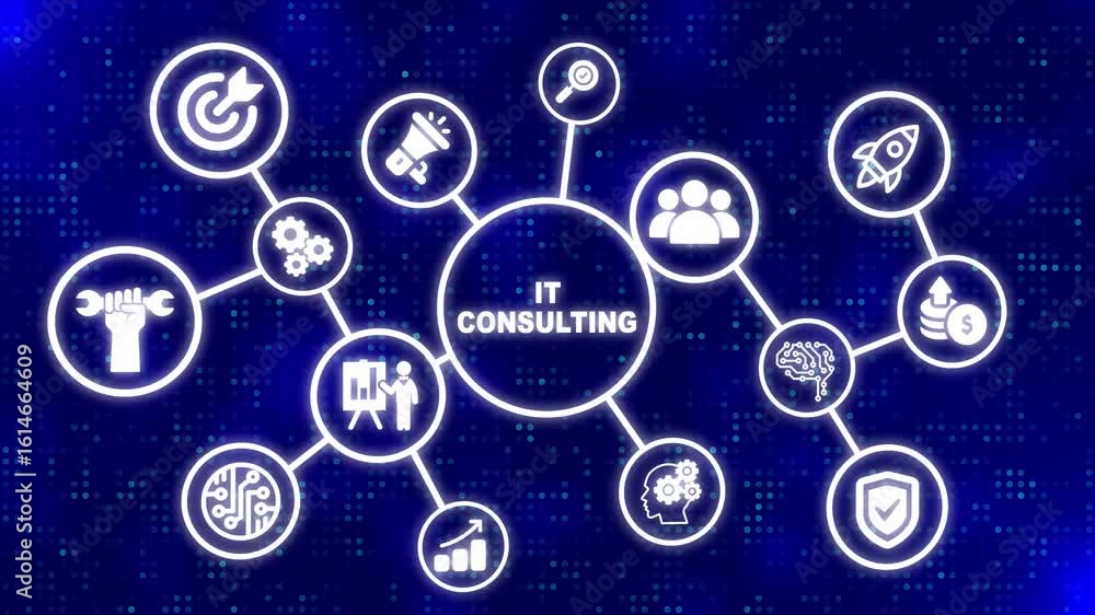 Poster it consultant presenting tag cloud about information technology. abstract technology lighting dot ba