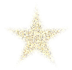 Abstract gold colored stipple gradient halftone star, dotted textures of yellow color. Geometric noise star shaped, patterns are made of simple dots and grains. Stipple dotted star illustration