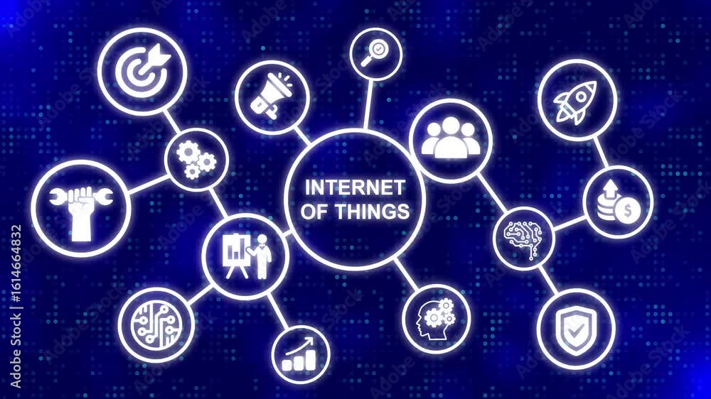 Poster internet of things - iot concept. businessman offer iot products and solutions. abstract technology 
