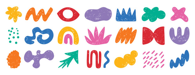 colorful doodle abstract shapes. Naive elements noisy drawing texture. Abstract creative figure, grunge brushes. silhouette trendy quirky graphic