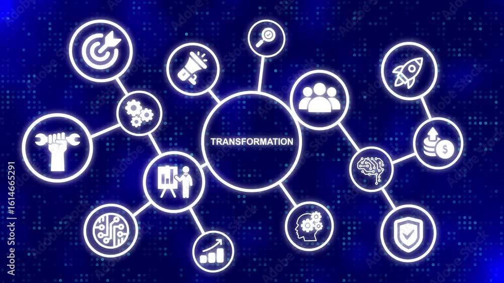 Aufkleber concept of digitization of business processes and modern technology. digital transformation. abstrac