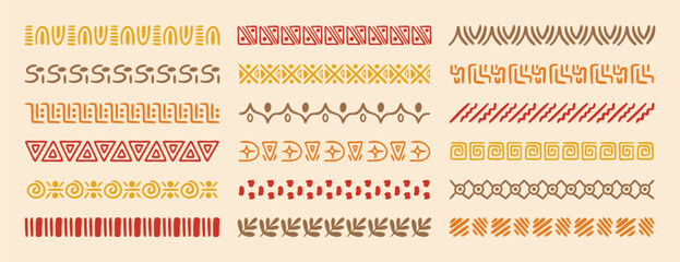 African tribal ethnic motive border doodle hand drawn style from geometrical shapes. boho scandinavian srtoke, traditional native decor.