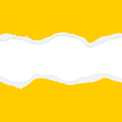 Abstract illustration of a torn white paper strip with irregular edges over a vibrant yellow background. Perfect for banners, templates, scrapbooking, and modern graphic design layouts.