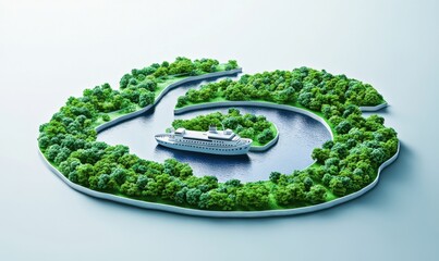 Cruise ship on a green island surrounded by water ideal travel destination