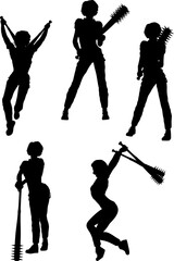 Abstract silhouette of a confident woman standing with a large spiked bat. The powerful pose and weapon detail create a strong, edgy, and rebellious visual for bold design concepts.