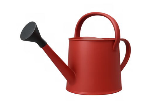 Red watering can with a handle and spout