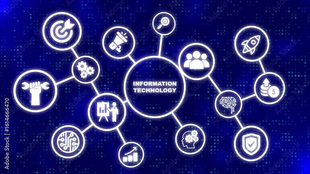 Poster it consultant presenting tag cloud about information technology. abstract technology lighting dot ba