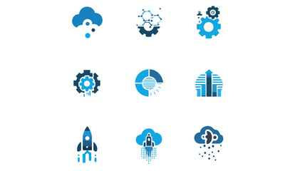 Robot & AI Icons Set Brain, Chip, Love tech Vector