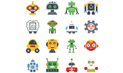 Fototapeta premium Robot & AI Icons Set Brain, Chip, Love tech Vector