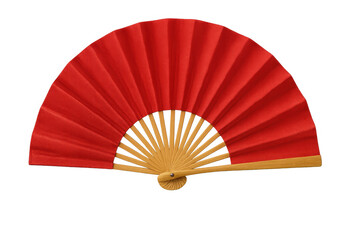 Red hand fan isolated on transparent background, chinese new year concept