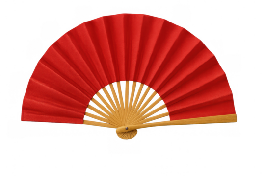 Red hand fan isolated on transparent background, chinese new year concept - Powered by Adobe