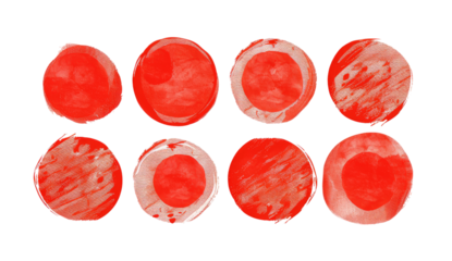 PNG. 9 red hand drawn circles of different sizes on white background