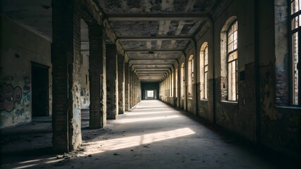 Obraz premium Futuristic Hallway with Gold-Toned Pillars
