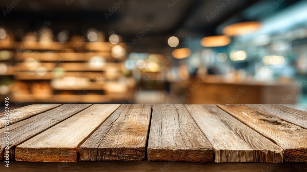 Poster a rustic wooden table surface is prominently displayed in focus, with a softly blurred background re