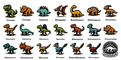 恐竜アイコンセット(カラー)、Dinosaur Icon Set(color) © MEG-MEG