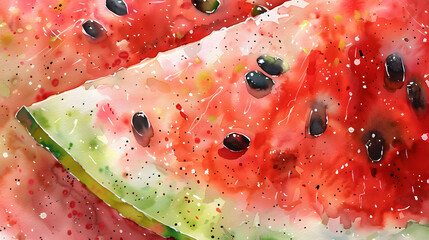 close-up watercolor painting of a fresh watermelon