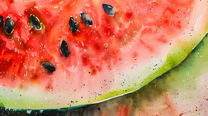 close-up watercolor painting of a fresh watermelon