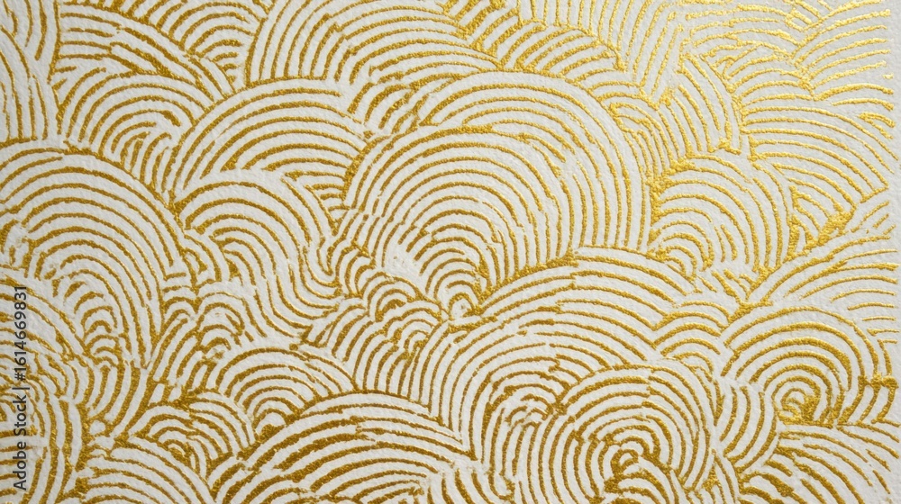 Aufkleber intricate golden wave patterns flow across a white surface, creating a luxurious and modern aestheti