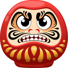 Daruma Japanese doll cartoon symbol of Japan culture or Bodhidharma, vector talisman. Red daruma doll with angry face mask symbolizing fortune luck, health and evil protection in Japanese art