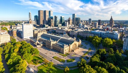 Cityscape panorama of modern and historic buildings