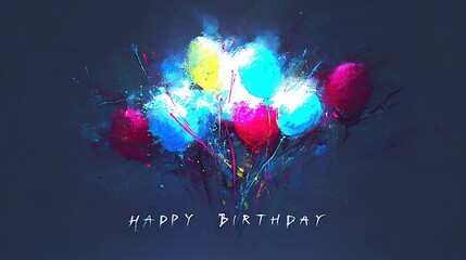 Vibrant abstract balloons celebrate joyous birthday wishes with artistic flair