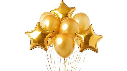 A bunch of glittery gold star shaped balloons, perfect for holidays and special occasions.