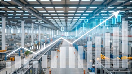 Industrial growth chart overlay factory manufacturing