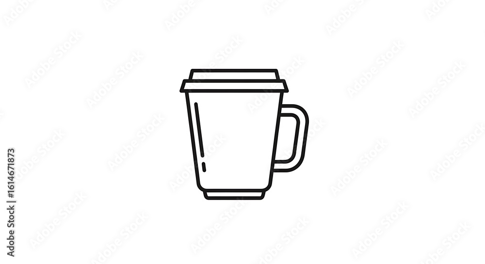 Poster a simple line drawing of a coffee cup with a lid and handle on a plain white background image view