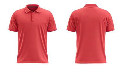 Front and back view of a coral polo shirt.  3D render